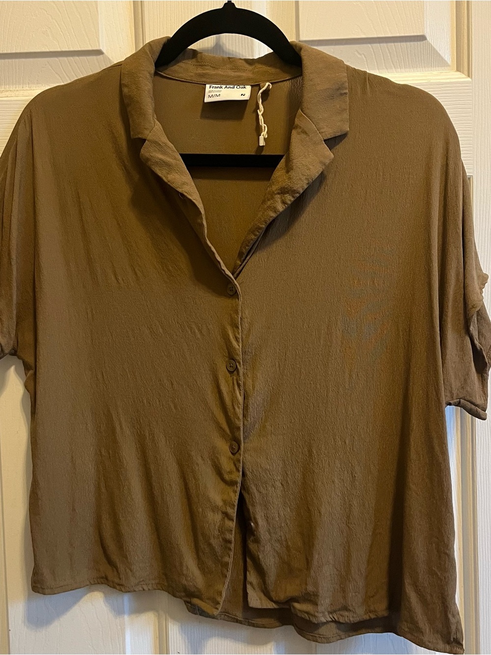 Frank & Oak Taupe Short-Sleeve Button Front Blouse